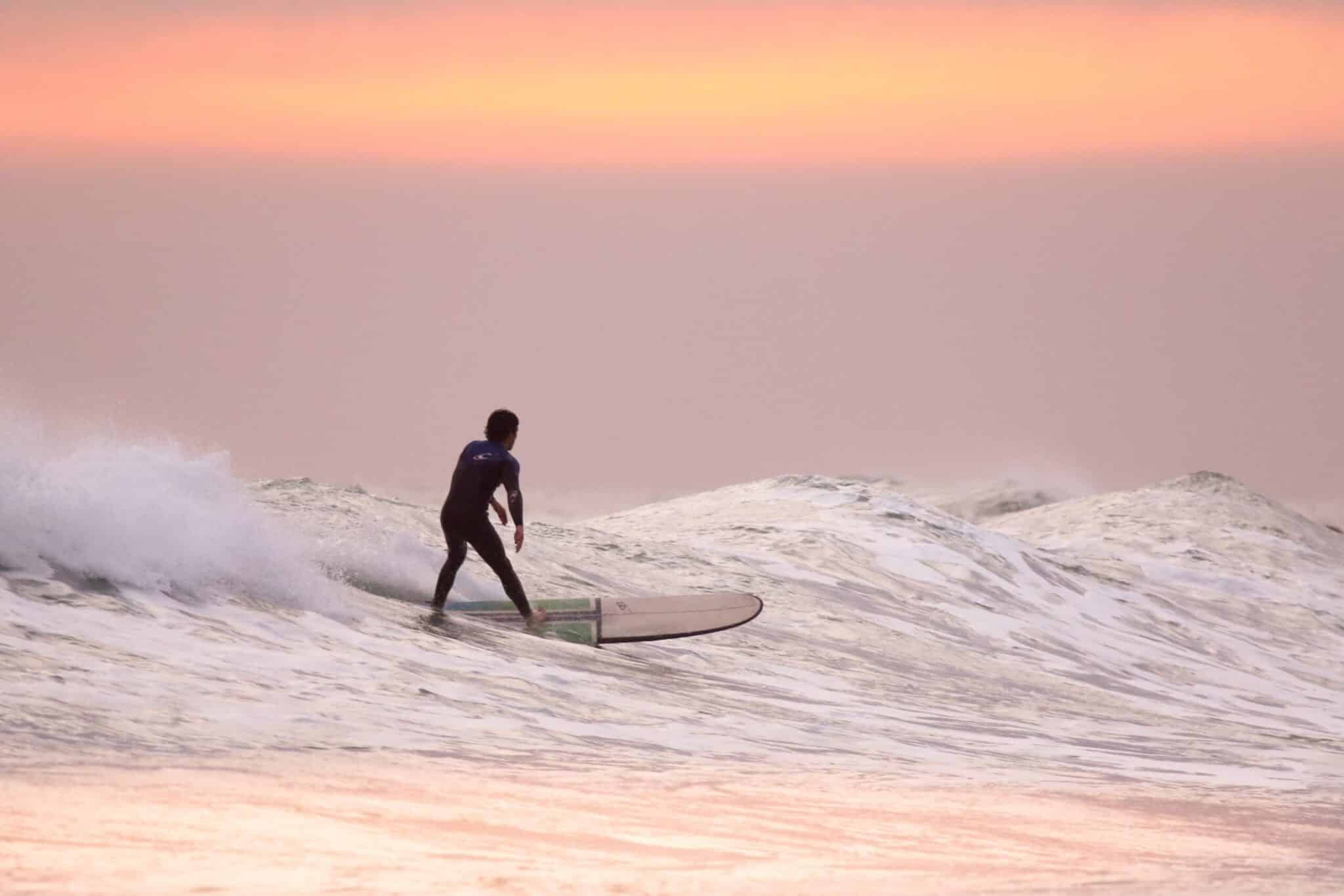 a man riding a wave on a surfboard in the water