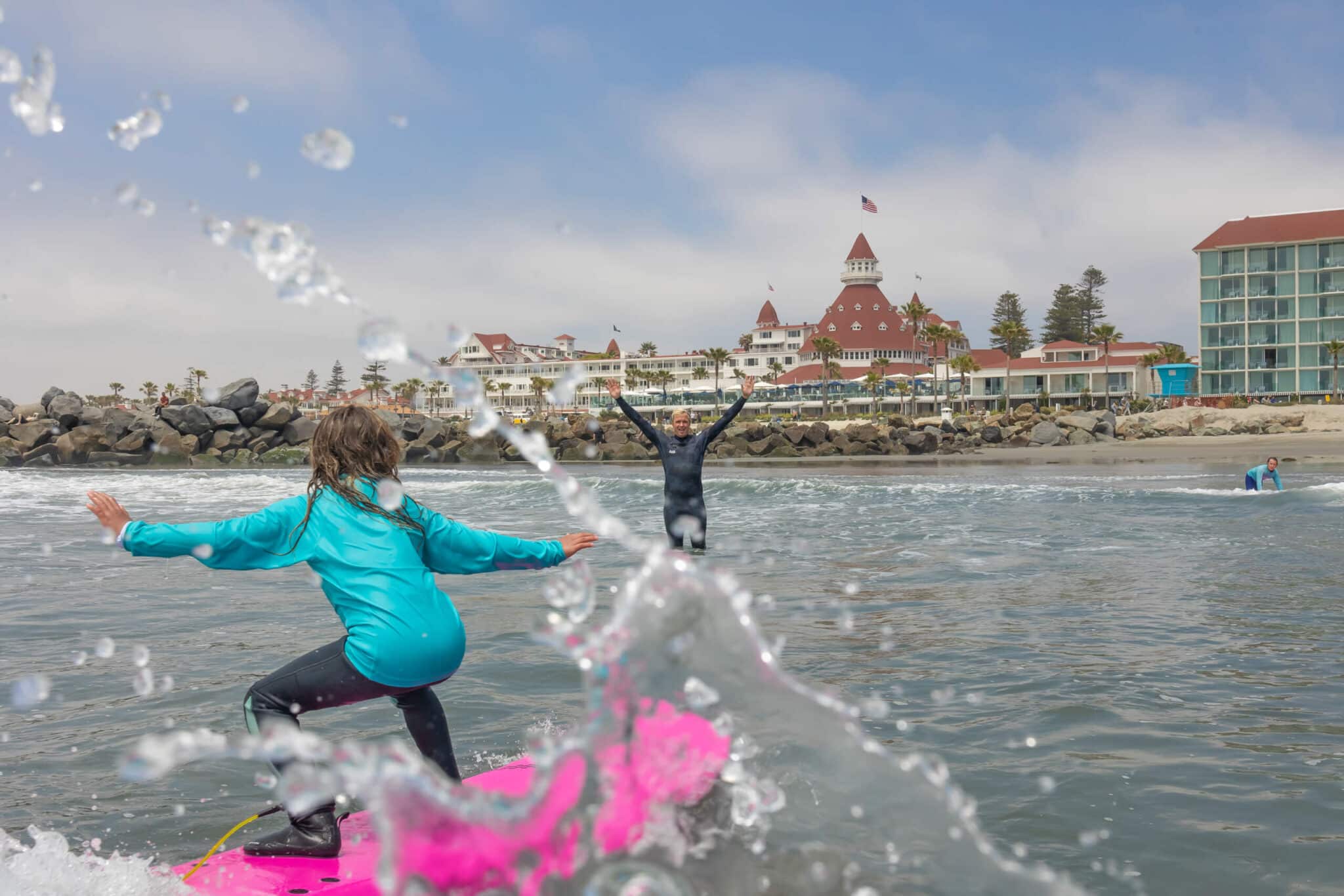 a group of people in the water