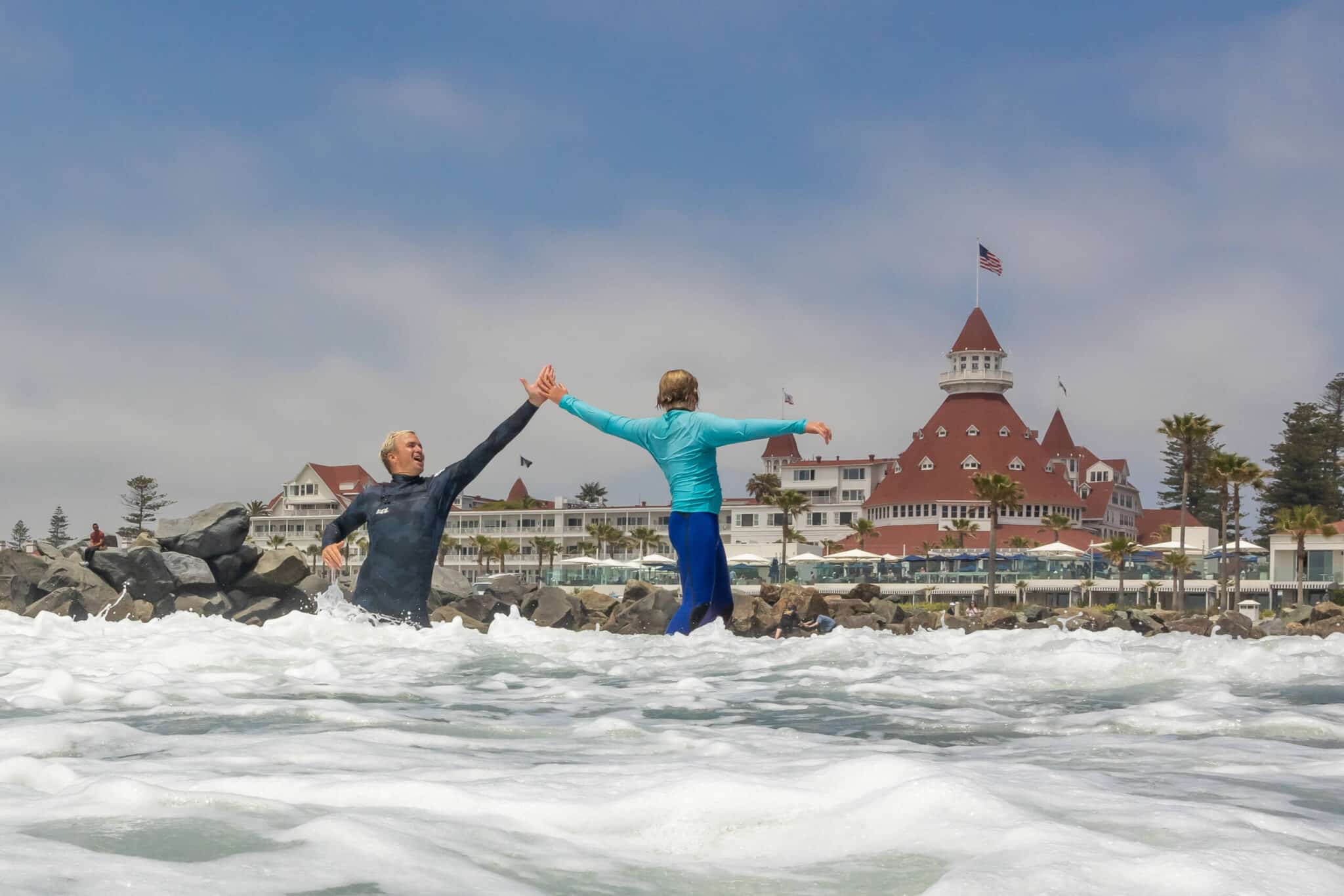 a person riding a snow board in the air